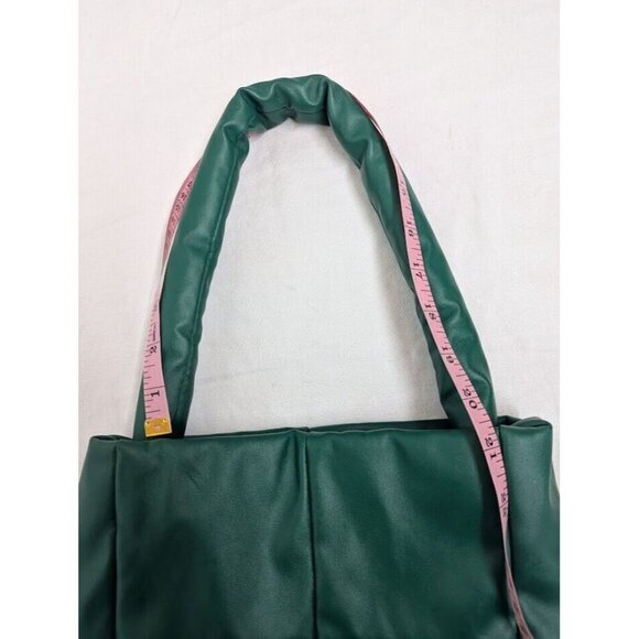 Small dak green plush tote bag with snap closure measures 9 x 9 x 3 O4 - Picture 4 of 8